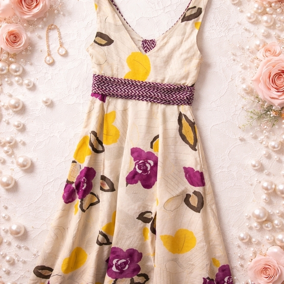 Anthropologie Moulinette Purple and Yellow Floral Maxi Dress Size 10 - Picture 9 of 14